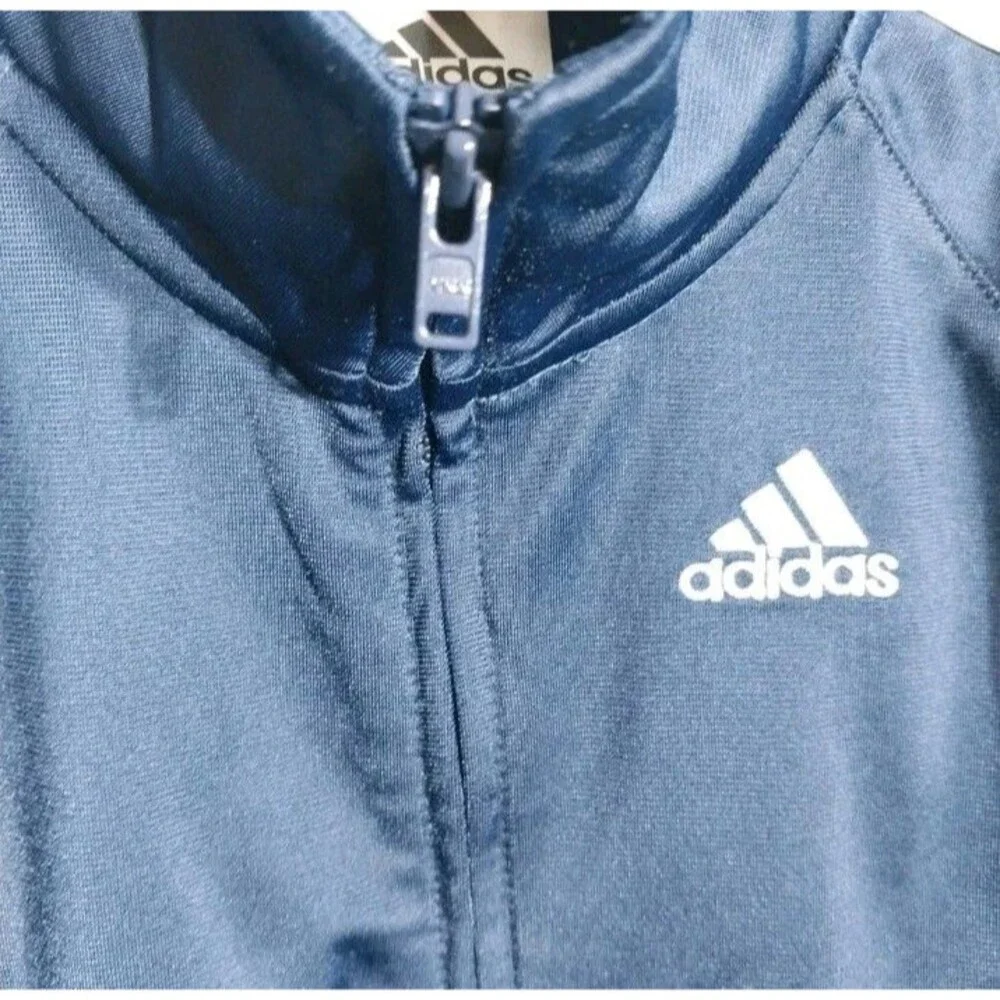 Adidas Toddler Boys Track Jacket 18M Blue Tricot Full Zip 3 Stripe Pockets NWT